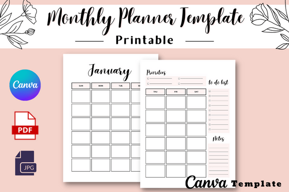 Download Monthly Planner Canva Template Printable - Month Collection