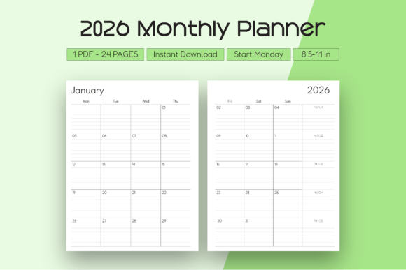 Download 2026 Monthly Planner (Start Monday) - Month Collection