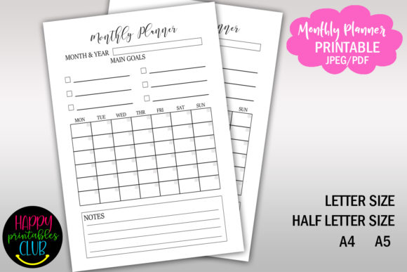 Download Monthly Planner Printable Undated - Month Collection