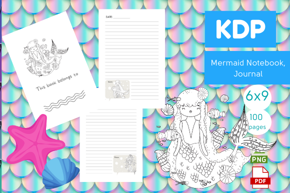 Download Mermaid Notebook Lined Printable KDP - Mermaid Collection