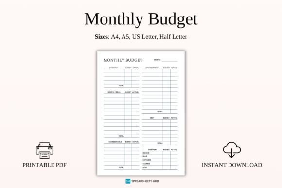 Download Minimalist Monthly Budget Tracker PDF - Month Collection