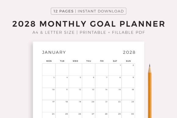 Download 2028 Monthly Goal Planner - Month Collection