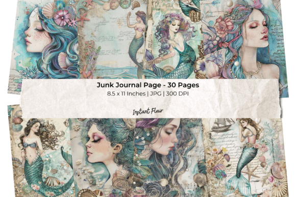 Download Pastel Mermaid Junk Journal Pages - Mermaid Collection