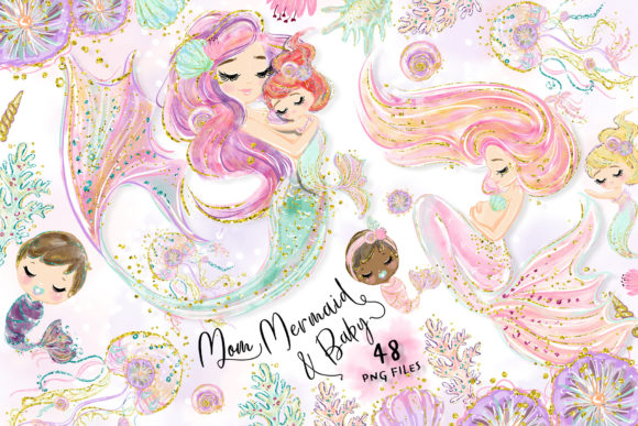 Download Mom Mermaid and Baby Clipart - Mermaid Collection
