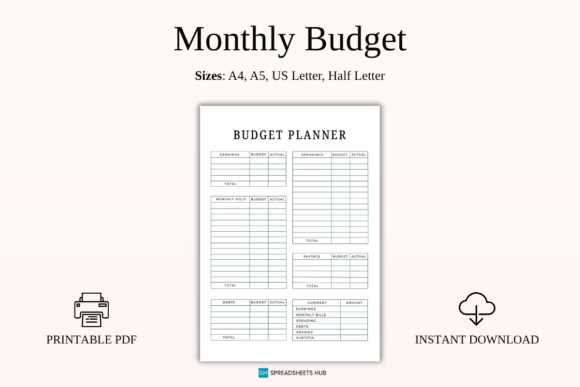 Download Printable Monthly Budget Planner PDF - Month Collection