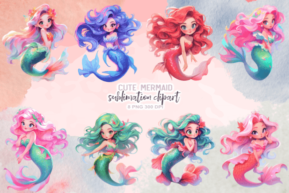 Download Cute Mermaid Sublimation Clipart - Mermaid Collection